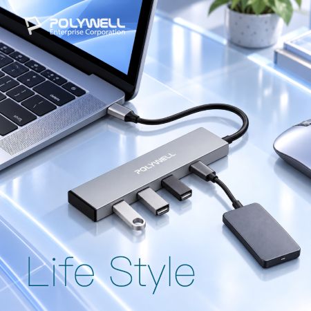 POLYWELL USB-C 4埠集線器 HUB 100W回充 USB3.2 Gen2 10Gbps 寶利威爾 台灣現貨