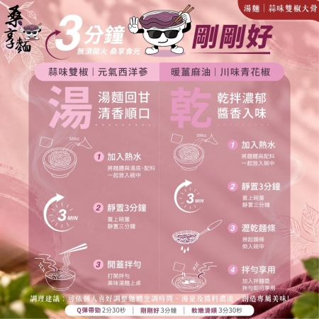 【Sheng Wen梁時】桑享麵-蒜味雙椒大骨湯麵 （132g*4包入）台灣桑葚麵 豚骨蒜香 刀削寬麵 無油製麵 拌麵 私廚坊