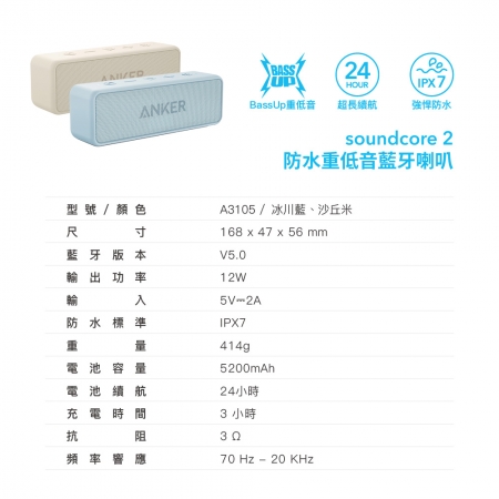 【組合優惠】Soundcore R60i NC 主動降噪真無線藍牙耳機 D1202＋ANKER soundcore 2 防水可攜式藍牙喇叭